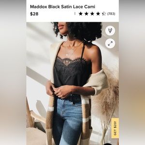 Lulu’s black satin and lace trim cami NWT